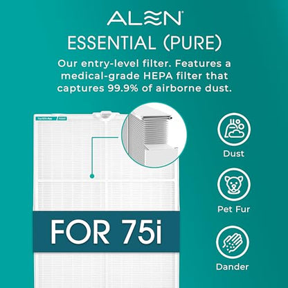 Alen Air Purifier BreatheSmart 75i HEPA w/Pure Filter for Large Rooms up to 2800 Sq. Ft. - Perfect for Living Room & Kitchen - Captures Allergens