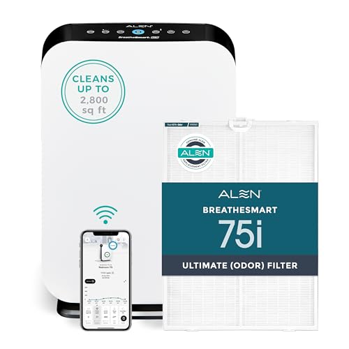 Alen Air Purifier BreatheSmart 75i HEPA with Odor Filter for Large Rooms up to 2800 Sq. Ft. - Perfect for Living Room & Kitchen - Captures Dust + Pet