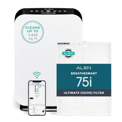 Alen Air Purifier BreatheSmart 75i HEPA with Odor Filter for Large Rooms up to 2800 Sq. Ft. - Perfect for Living Room & Kitchen - Captures Dust + Pet