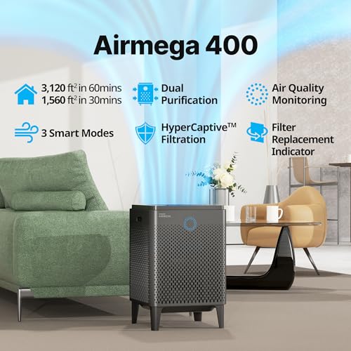 COWAY Air Purifier for Home Large Room Up to 3,120ft², Washable Pre-Filter and HEPA Filter for Smoke, Allergies, Pet Dander, Odor, AQI, Auto & Sleep
