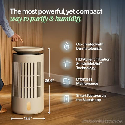 Blueair 2-in-1 Pro Air Purifier & Humidifier for Large Rooms, HEPASilent™ Removes 99.97% Allergens, Dust, Smoke, Up to 1,875 sq ft, Smart App