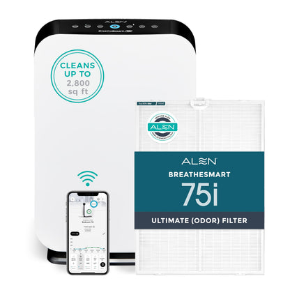 Alen Air Purifier BreatheSmart 75i HEPA with Odor Filter for Large Rooms up to 2800 Sq. Ft. - Perfect for Living Room & Kitchen - Captures Dust + Pet