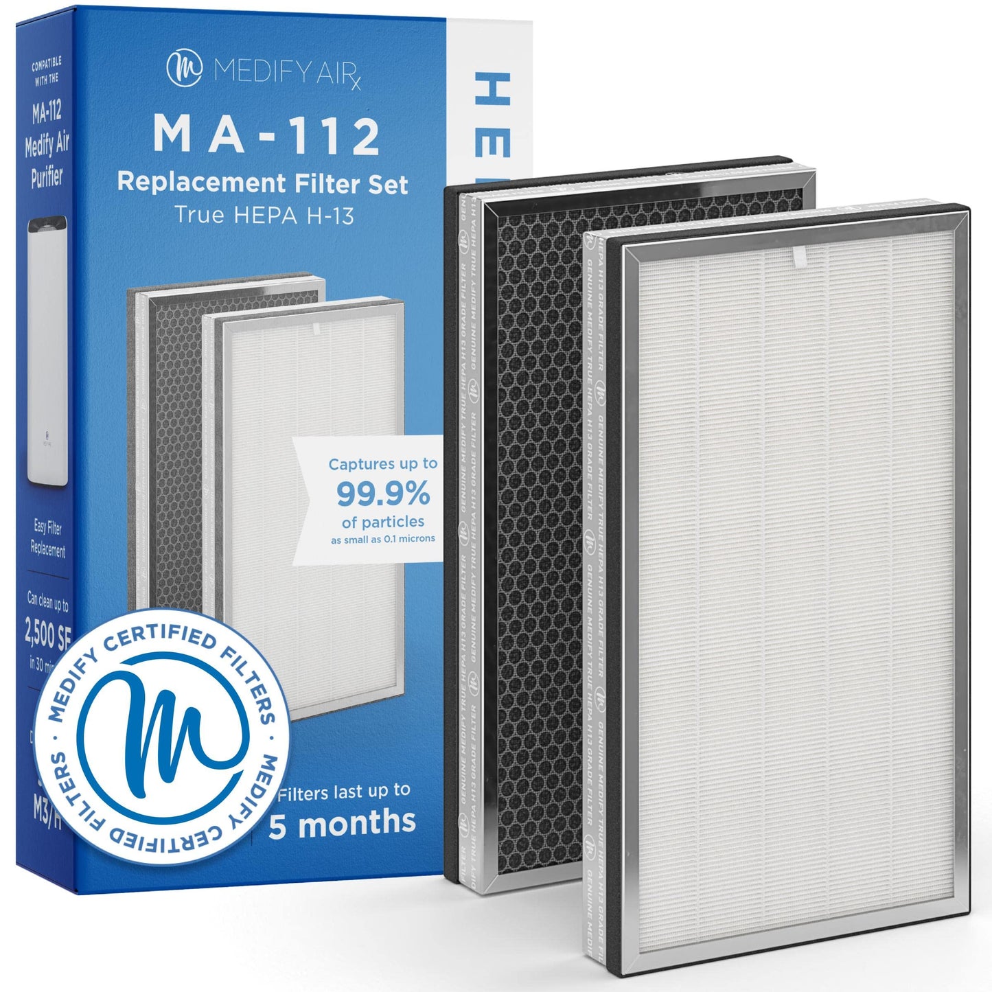 Medify MA-112 Air Purifier with True HEPA H13 Filter | 1,357.9 m² Coverage in 1hr for Smoke, Wildfires, Odors, Pollen, Pets | Quiet 99.9% Removal to